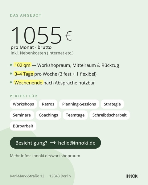 Helle Workshop- & Büroräume in Berlin-Neukölln – 3–4 Tage/Woche