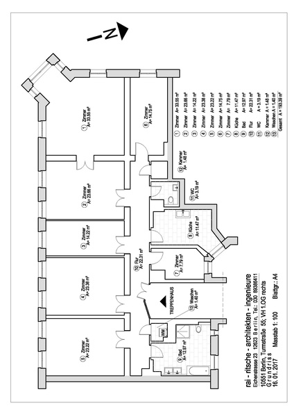 Büroetage in Berlin Moabit, Altbau, 2x WC, helle Räume 193,39 m2